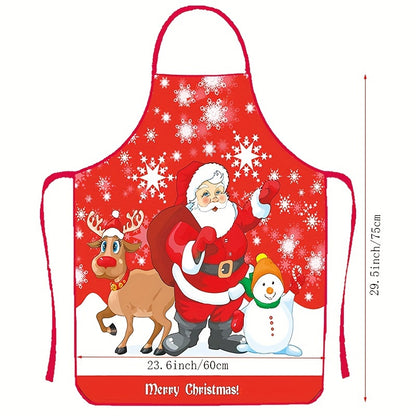 1pc, Christmas Apron Set, Polyester Fabric Printed Xmas Kitchen Aprons With Festive Designs, Holiday Cooking & Baking Accessories