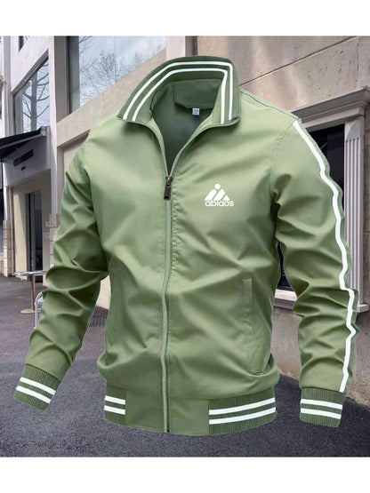Men's Polyester Bomber Jacket with Sporty Zipper Design