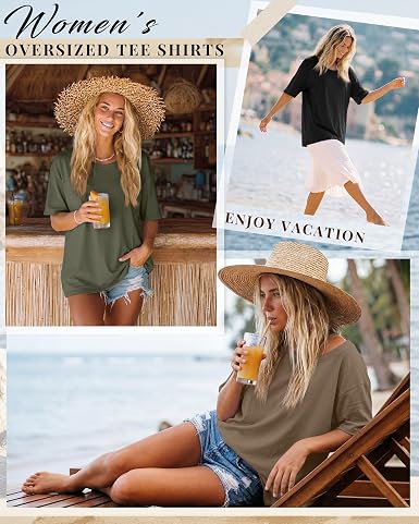 Women's Cotton Oversized Half Sleeve Crew Neck Tees - 3 Pack