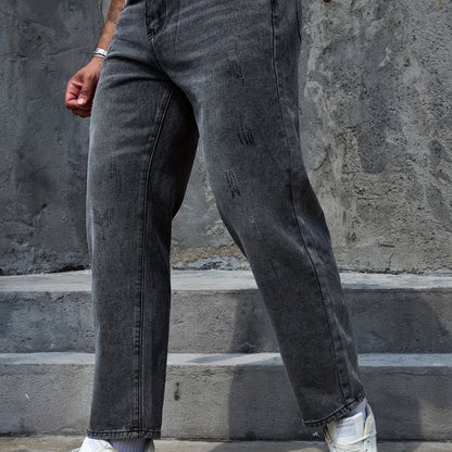 Men's Regular Fit Distressed Denim Jeans - Light Grey, Blend, Machine Washable, Year-Round Comfort & Style