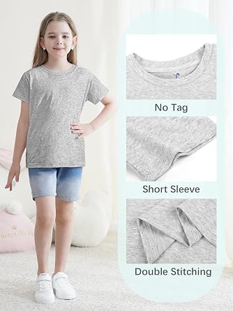5-Pack Girls Cotton Short Sleeve T-Shirts Comfortable Fit