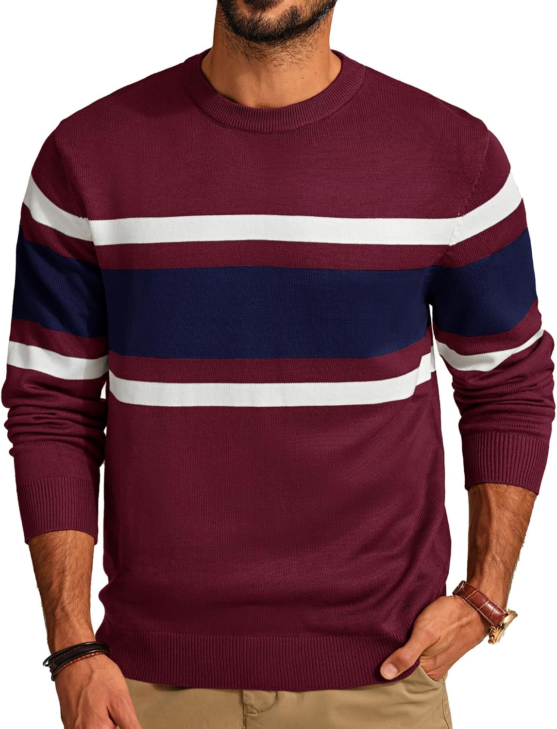 Men's Striped Crewneck Pullover Sweater by PJ PAUL JONES