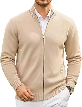 Men's Full Zip Mock Neck Cardigan Sweater with Pattern