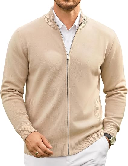 Men's Full Zip Mock Neck Cardigan Sweater with Pattern