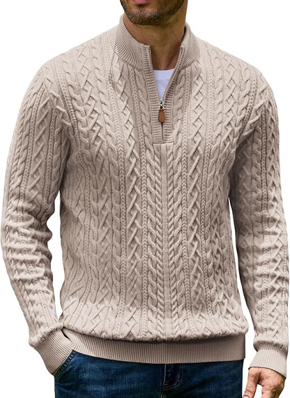 Men’s Quarter Zip Cable Knit Pullover Sweater