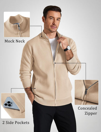 Men's Full Zip Mock Neck Cardigan Sweater with Pattern
