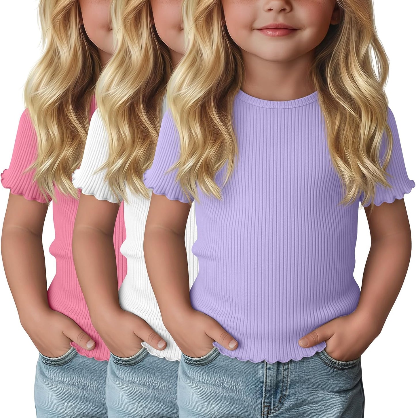 3-Pack Baby Girls Ribbed Cotton Blend T-Shirts