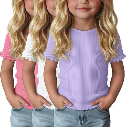 3-Pack Baby Girls Ribbed Cotton Blend T-Shirts