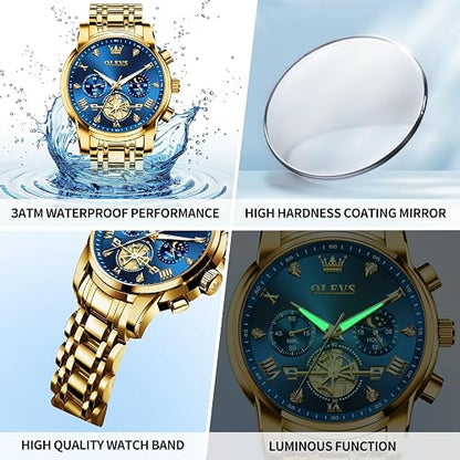 OLEVS Men’s Luxury Stainless Steel Dress Watch with Chronograph