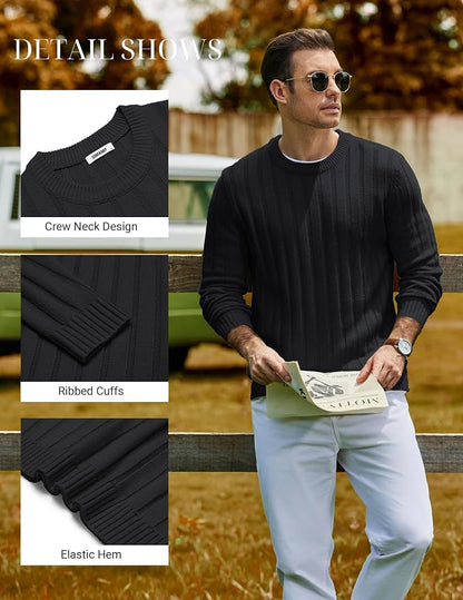 Men's Ribbed Crewneck Pullover Sweater Soft Warm Knit