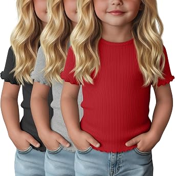 3-Pack Baby Girls Ribbed Cotton Blend T-Shirts