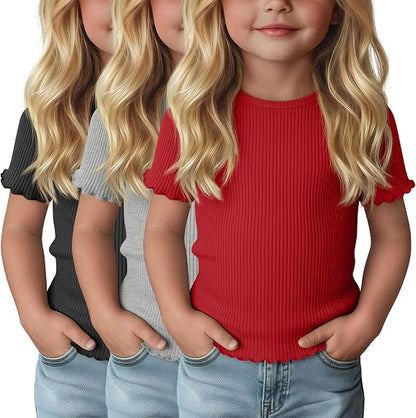 3-Pack Baby Girls Ribbed Cotton Blend T-Shirts