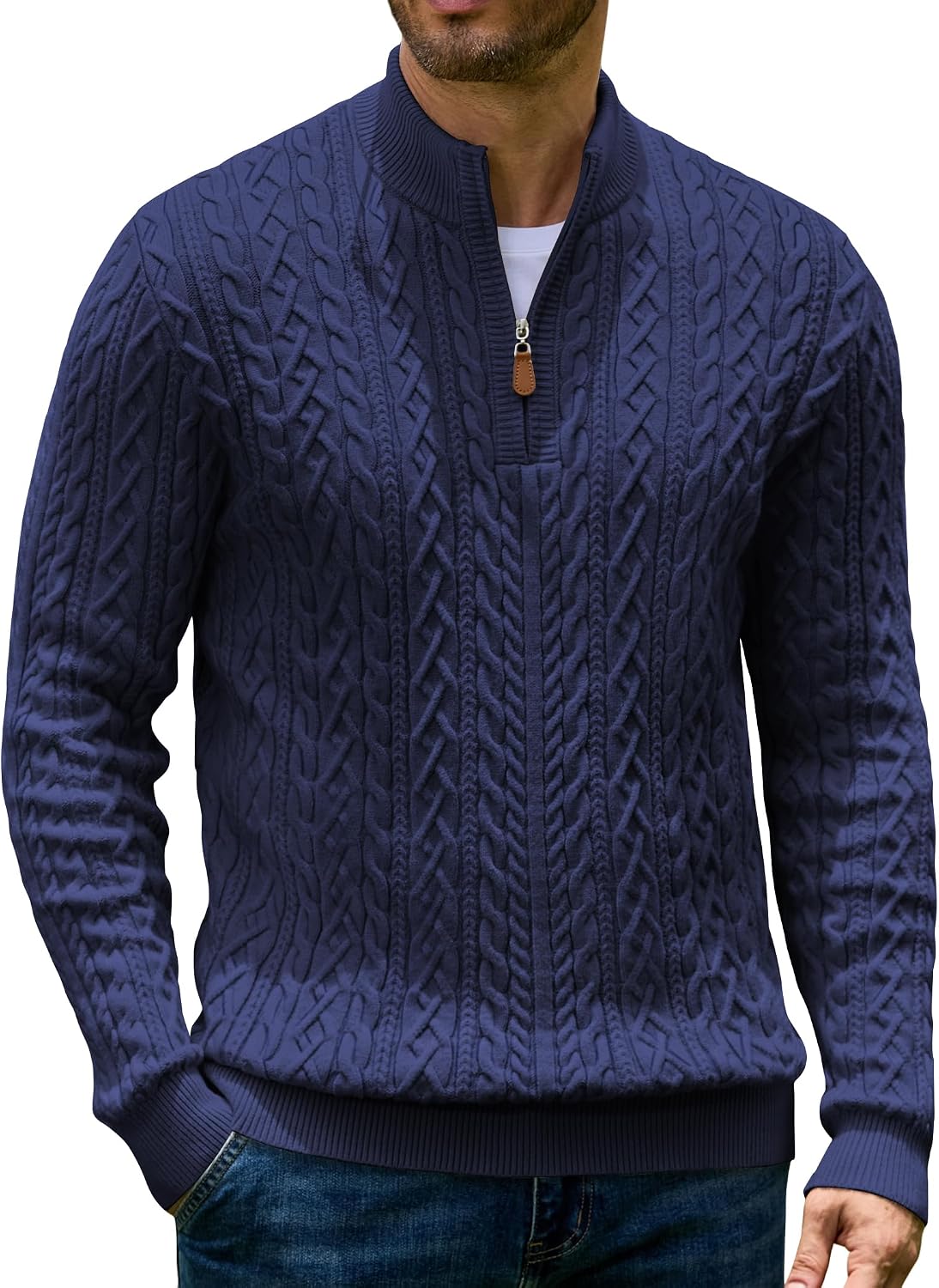 Men’s Quarter Zip Cable Knit Pullover Sweater