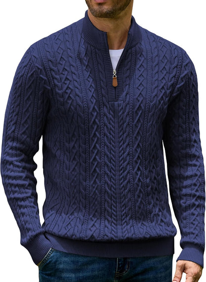 Men’s Quarter Zip Cable Knit Pullover Sweater