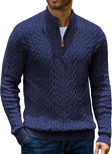 Men’s Quarter Zip Cable Knit Pullover Sweater
