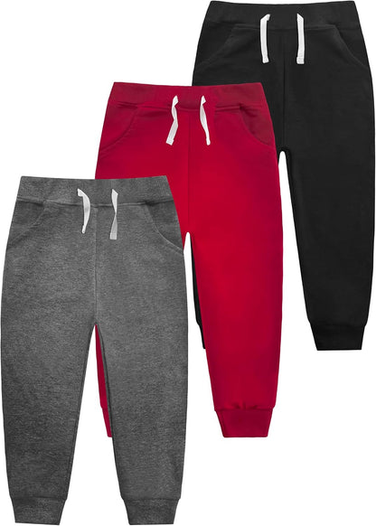 Boys' Cotton Jogger Sweatpants 3-Pack with Pockets