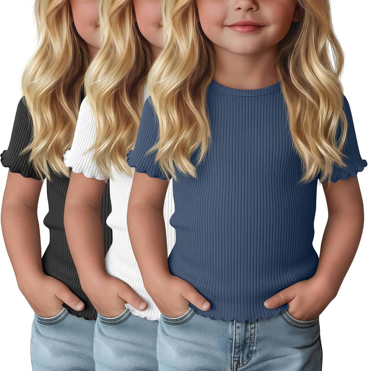 3-Pack Baby Girls Ribbed Cotton Blend T-Shirts