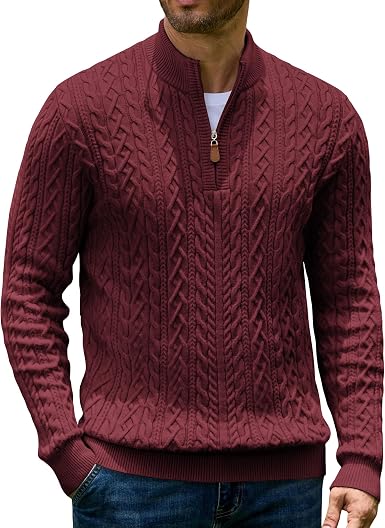 Men’s Quarter Zip Cable Knit Pullover Sweater