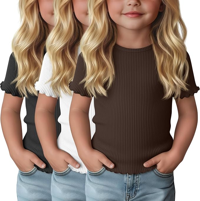 3-Pack Baby Girls Ribbed Cotton Blend T-Shirts