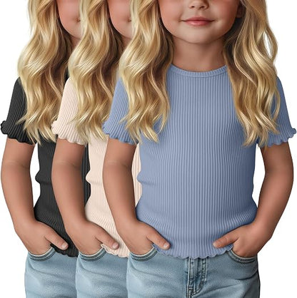 3-Pack Baby Girls Ribbed Cotton Blend T-Shirts