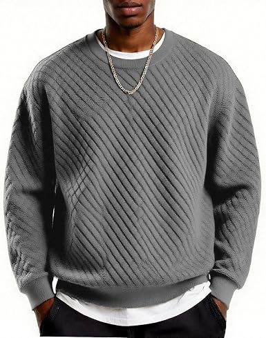 Men's Lightweight Crewneck Sweatshirt with Geometric Texture