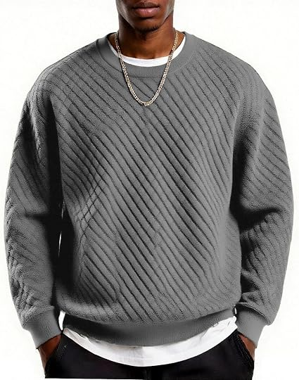 Men's Lightweight Crewneck Sweatshirt with Geometric Texture