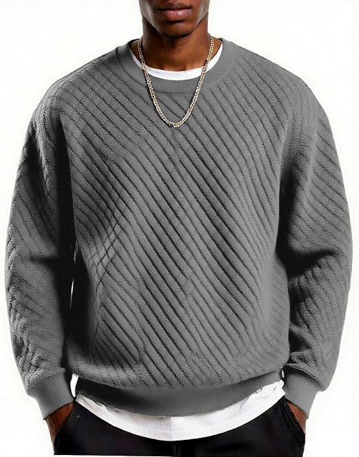 Men's Lightweight Crewneck Sweatshirt with Geometric Texture
