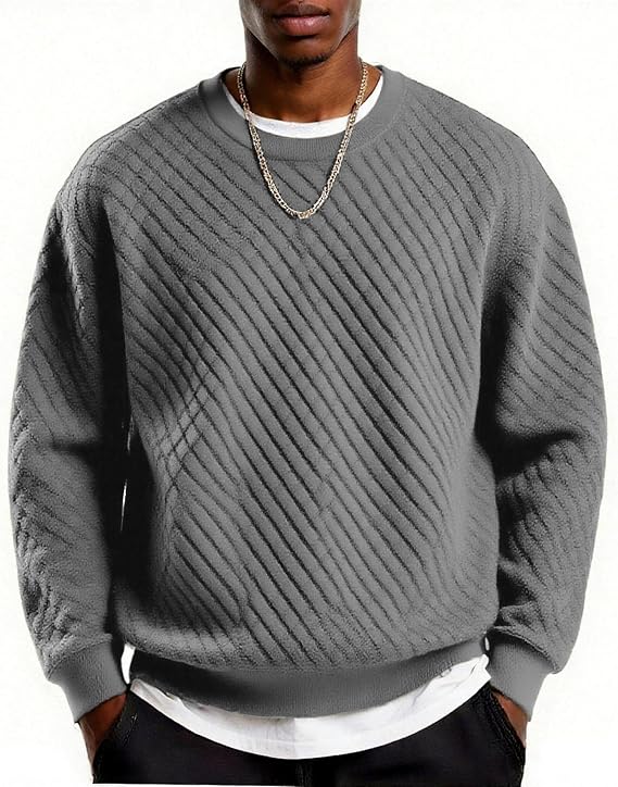 Men's Lightweight Crewneck Sweatshirt with Geometric Texture