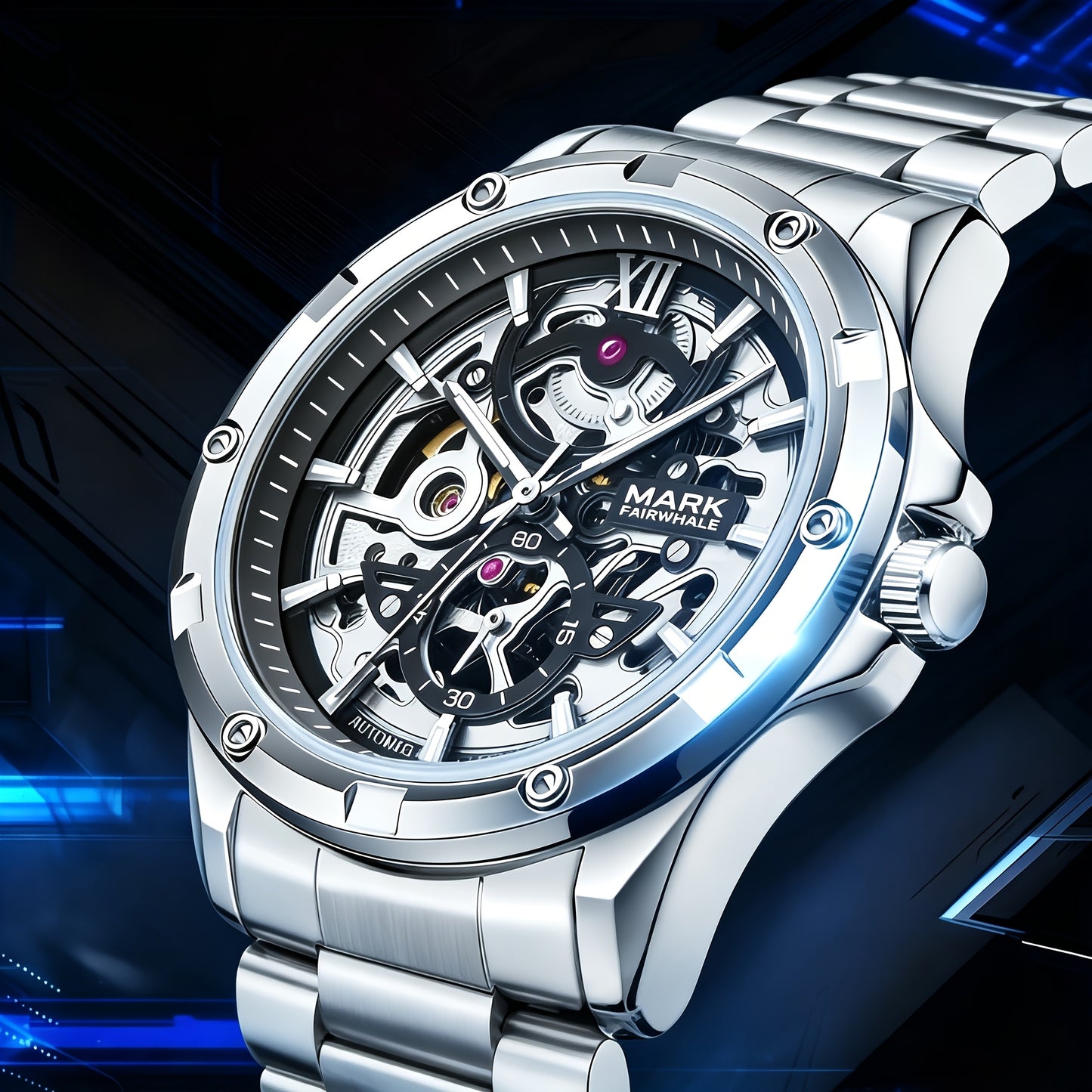 Men’s Mechanical Hollow Skeleton Watch Stainless Steel Business Style