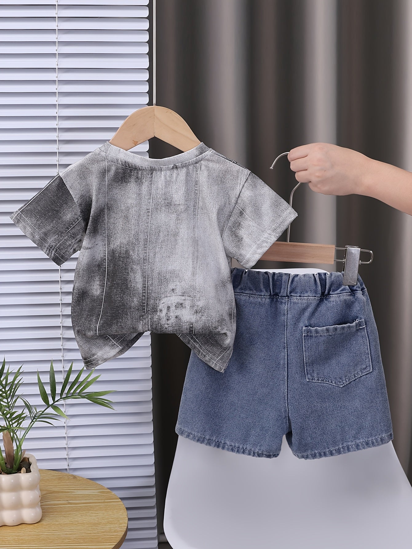 Boys' Tie-Dye Crew Neck T-Shirt & Denim Shorts Set Summer