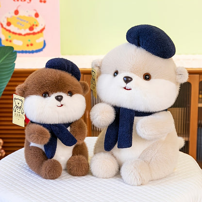 Սիրուն բերետ՝ կուղբաձև փափուկ խաղալիք | Փափուկ խաղալիք տիկնիկ շարֆով, սիրուն կուղբաձև փափուկ խաղալիք ծննդյան նվեր աղջիկների և երեխաների համար, պոլիեսթերային մանրաթել և մուգ շագանակագույն