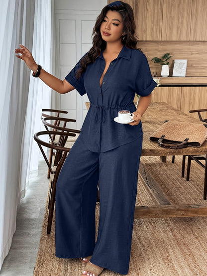 Women's Elegant Polo Neck Pullover & Solid Long Pants Set