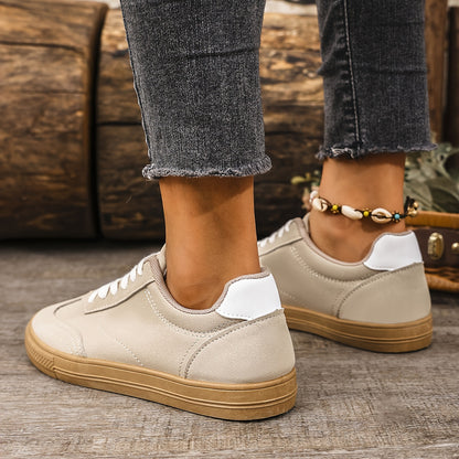 Women's Lightweight Casual Sneakers - All-Season, Lace-Up, Faux Cover Walking Shoes in Trendy Khaki