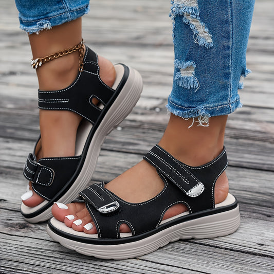 Women's Comfortable Solid Color Wedge Sandals, Featuring Stylish Ankle Straps And a Simple Hollow Design with Thick Soles, Perfect for Summer Outdoor Casual Wear., Ladies Sandals