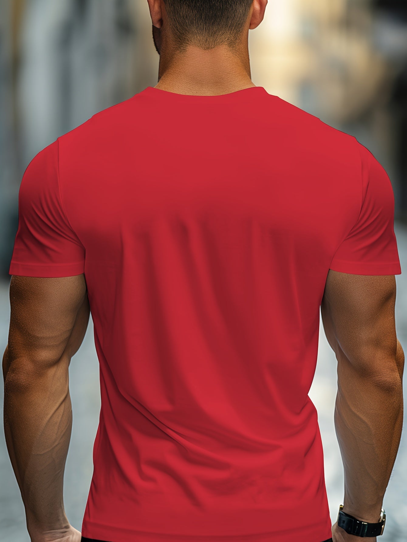 Men'S Casual Crew Neck T-Shirt with Trendy English Print, 95% Polyester 5% Elastane, Slight Stretch Knit Fabric, Regular Fit, Summer Wear - MBDMBD