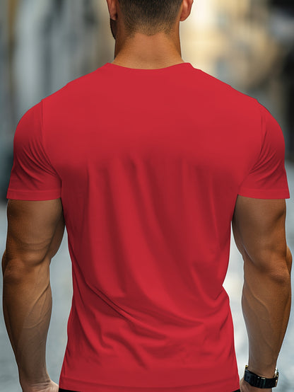 Men'S Casual Crew Neck T-Shirt with Trendy English Print, 95% Polyester 5% Elastane, Slight Stretch Knit Fabric, Regular Fit, Summer Wear - MBDMBD