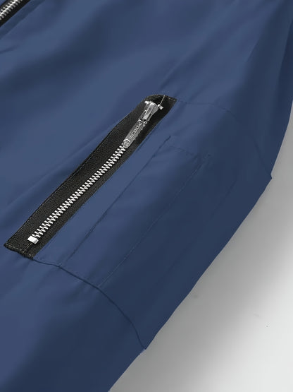 Men's Baseball Jacket - All-Season Zip-Up Coat with Zippered Pockets, Machine Washable Outerwear for Casual & Formal Events - Navy Jacket, Sleek Appearance