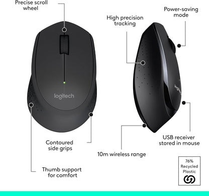 Logitech MK345 Wireless Combo Full-Sized Keyboard with Palm Rest and Comfortable Right-Handed Mouse, 2.4 Ghz Wireless USB Receiver, Compatible with PC, Laptop,Black
