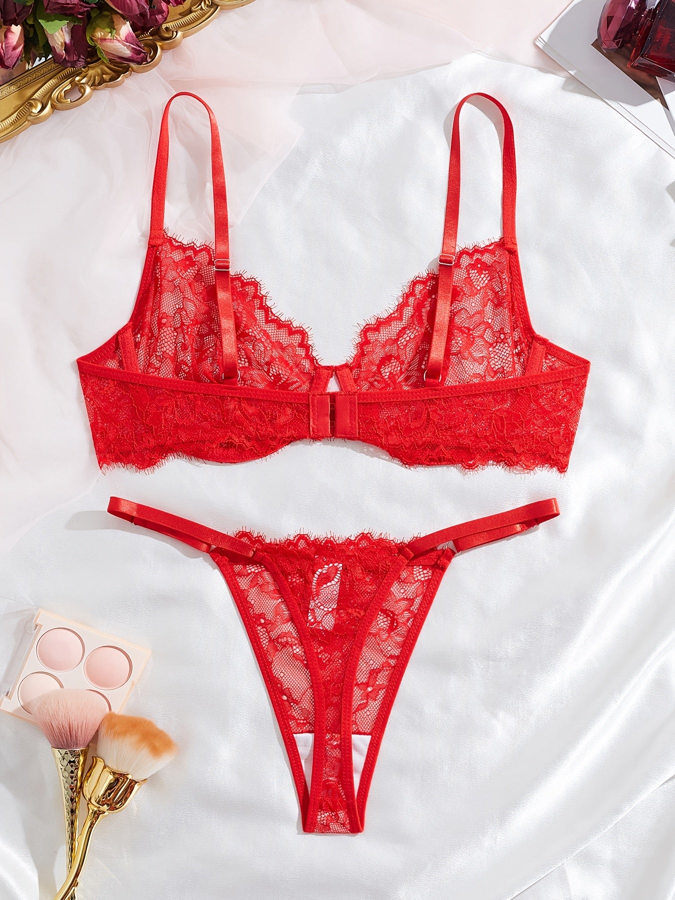 Sexy Lace Eyelash Strappy Lingerie Set for Women