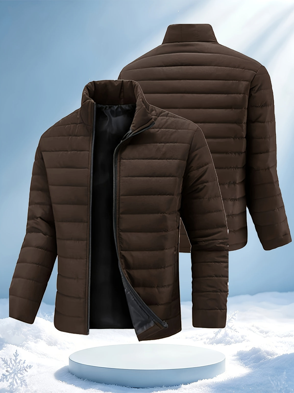 Men's Winter Warm Windproof Jacket with Stand Collar and Zippered Pock