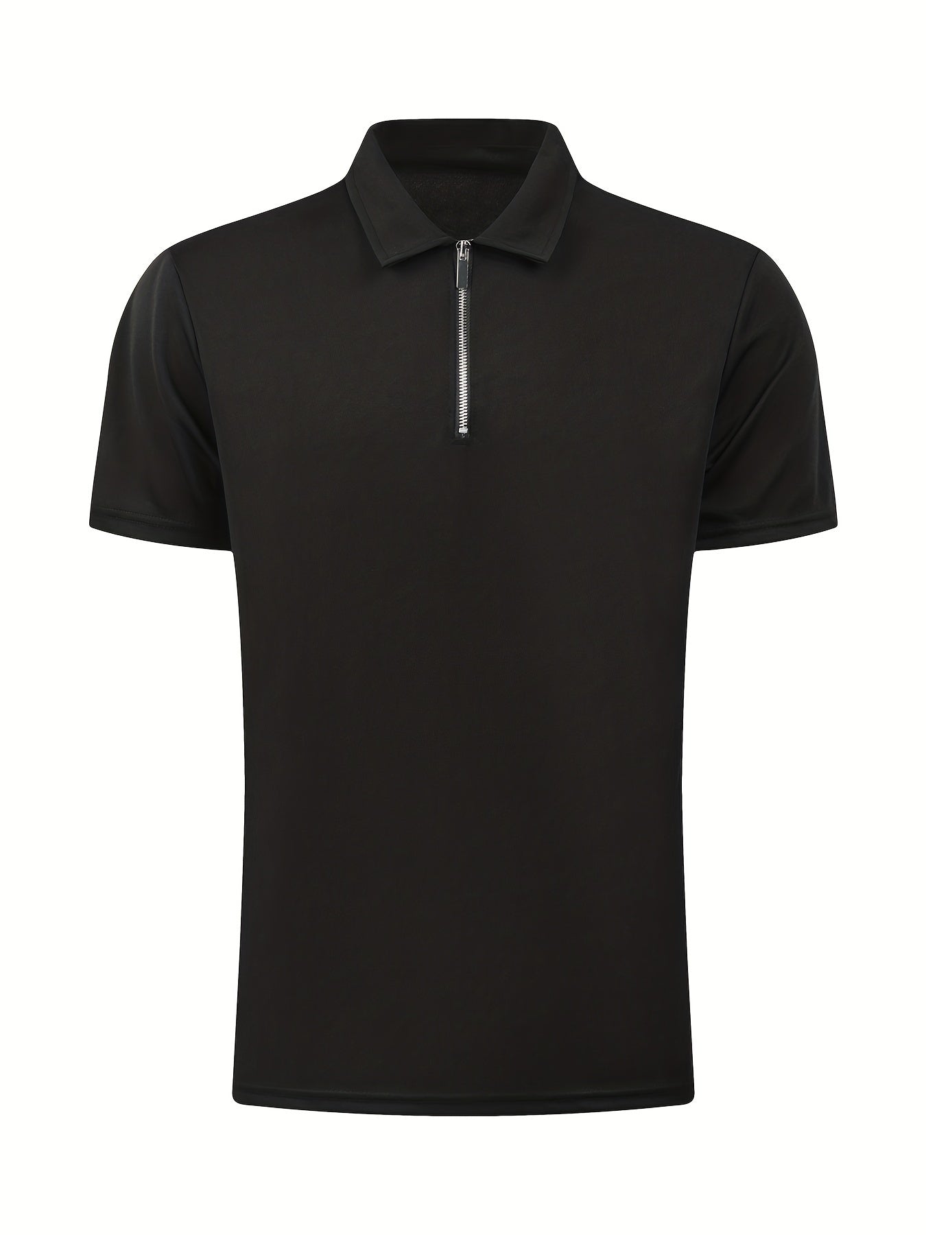 [Golf Apparel] Men's Classic White Shirt - Casual Summer Style with Short Sleeves, Zipper Collar, and Stretch Polyester Fabric - Perfect for Streetwear & Golf
