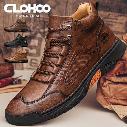 Men's Mid-Top Lace-Up Boots with Non-Slip Rubber Sole