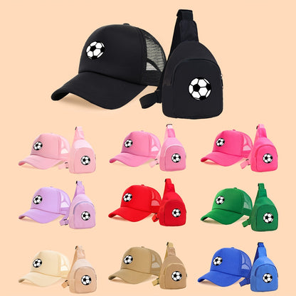 Kids Breathable Soccer Print Baseball Cap & Crossbody Bag Set