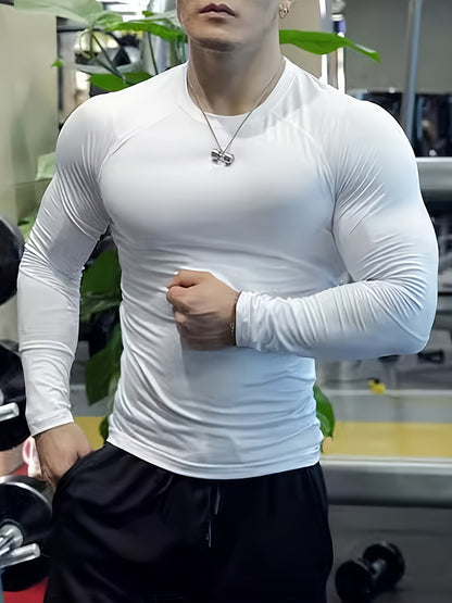 [Formfitting Shirt] Elite Athletic երկարաթև կոմպրեսիոն վերնաշապիկ - բարձր ձգվող, շնչող պոլիեսթեր և սպանդեքս խառնուրդ, պարանոցի պարանոց, անտեսանելի - իդեալական մկանային խմբերի պաշտպանության համար, մեքենայով լվացվող - կապույտ, մարզասրահի հագուստ