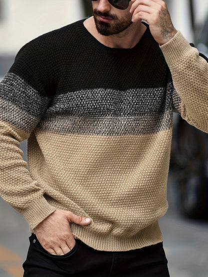 Տղամարդու ձմեռային գրադիենտային գունային բլոկներով տրիկոտաժե սվիտեր - ազատ չափի ոճի օմբրե խառնուրդ (տաք կլոր վզով սվիտեր)՝ ցուրտ եղանակի, առօրյա և էլեգանտ առօրյա հագուստների համար - անթափանցիկ ազատ չափի վերնաշապիկ