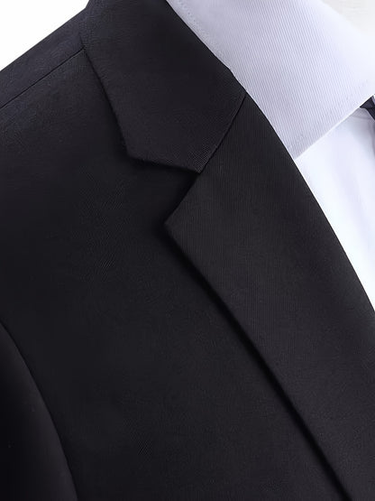 Men's Solid Color Work Suit Set with Vest and Pants