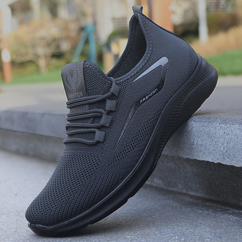 Solid Breathable Durable Sneakers For Outdoor Jogging - Men's Comfy Training Shoes