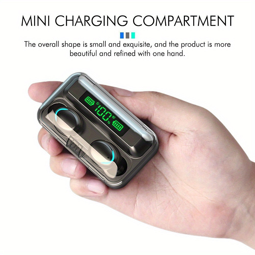 In-Ear TWS Wireless Earbuds with 9D HiFi Stereo Sound, HD Mic, Voice Call, Touch Control, LED Display Charge Case, 800mAh USB Rechargeable Lithium Battery for Gaming - Non, Tangle-Free Cable Included