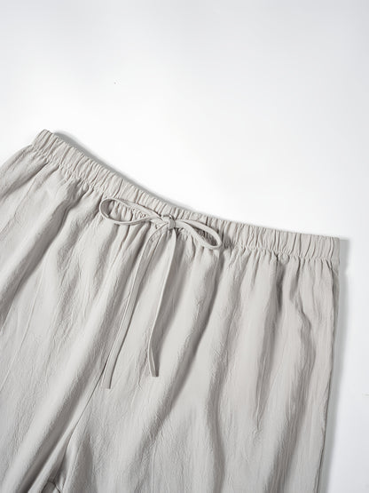 Labelled Women'S Shorts with Faux Drawstring, Solid Color Beach Pants.