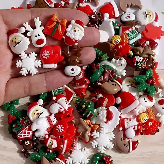 40/80pcs Mixed Color Resin Christmas Ornament Set - Snowman, Reindeer, Santa Claus, Christmas Tree Pendants with Uncoated Handmade Beads for DIY Crafts, Holiday Decorations, and Festive Home Accents, Christmas Decorations, Be